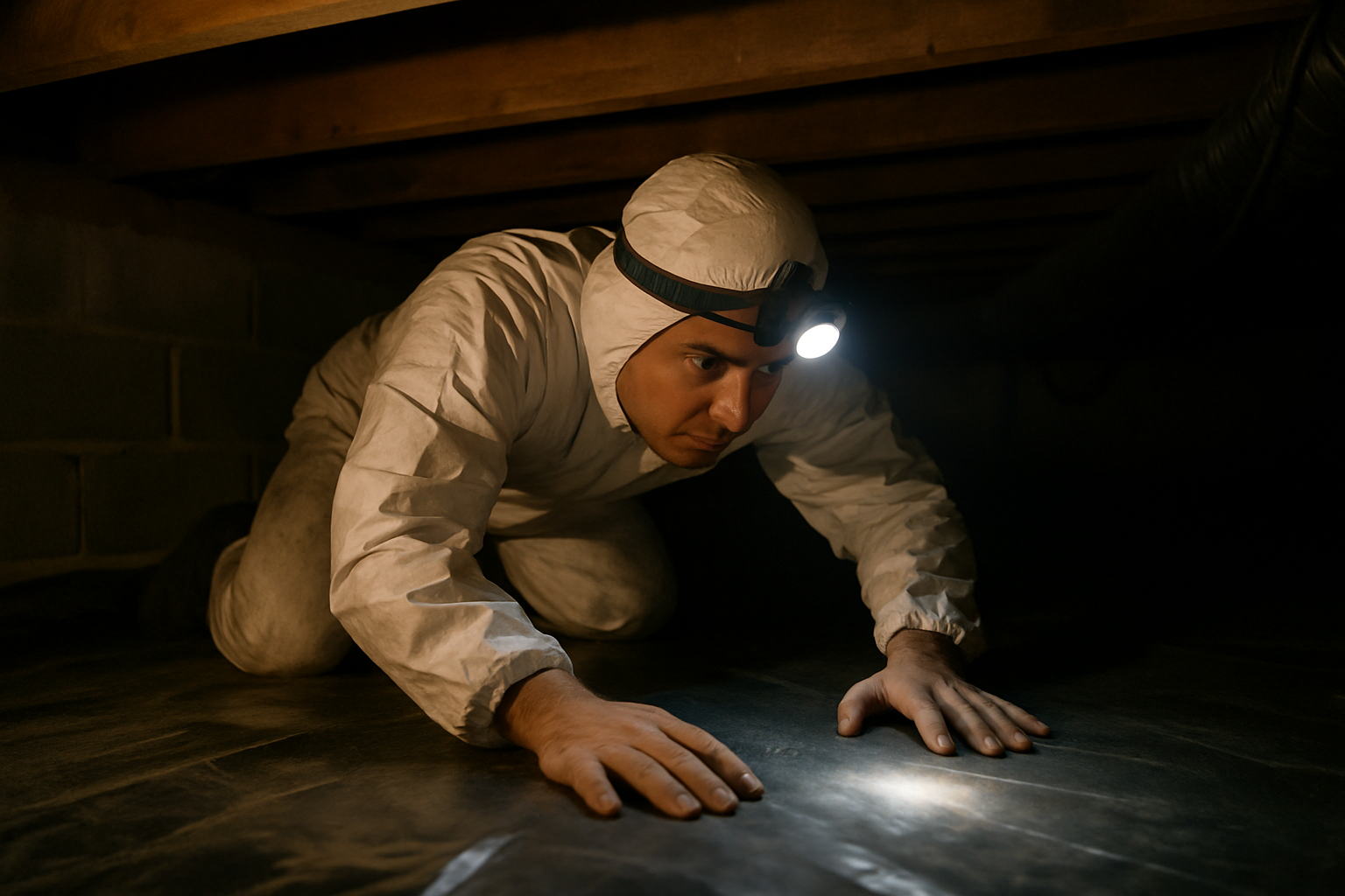 Dallas crawl space encapsulation technician at a local home